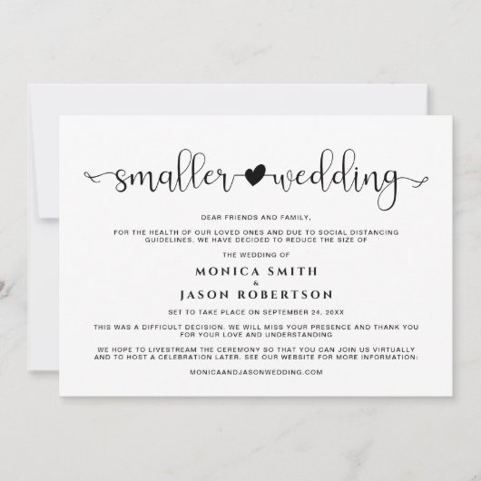 Faire-part Mariage Réduit Changement de Plans à Cœur (Devant)