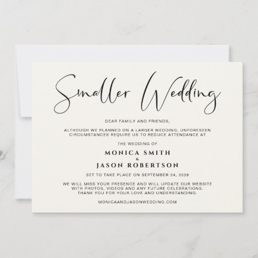 Faire-part Mariage Réduit Changement de Plans Crème (Devant)