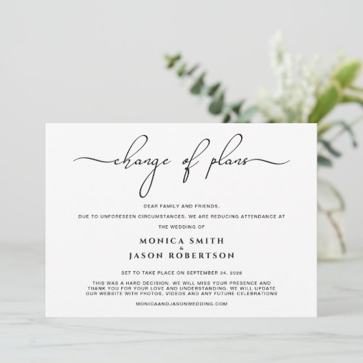 Faire-part Mariage Réduit Changement de Plans Écriture Tendan (Debout devant)