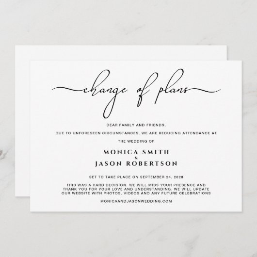 Faire-part Mariage Réduit Changement de Plans Écriture Tendan (Devant / Derrière)