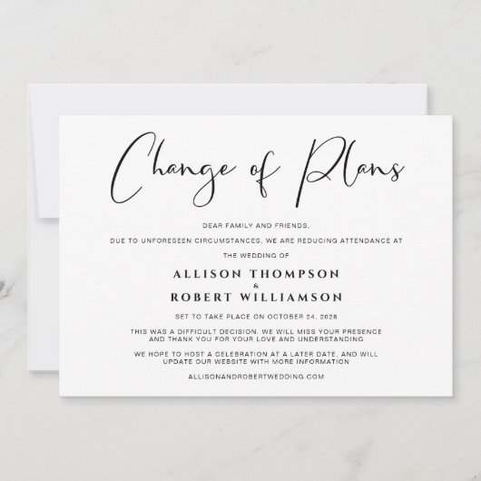 Faire-part Mariage Réduit Changement de Plans Élégant (Devant)