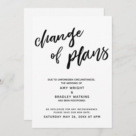 Faire-part Mariage reporté "Changement de plan" (Devant / Derrière)