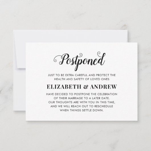 Faire-part Mariage Reporté Changement de Plans Écriture Éléga (Devant)