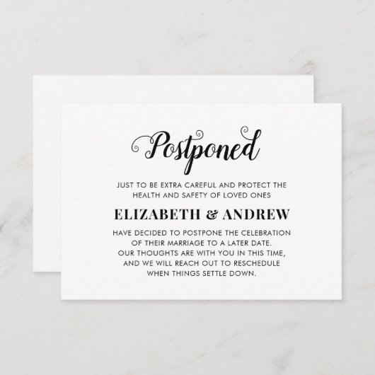 Faire-part Mariage reporté Changement de plans Élégant Script (Devant / Derrière)