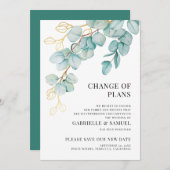 Faire-part Mariage reporté Élégant Turquoise et or Eucalyptus (Devant / Derrière)