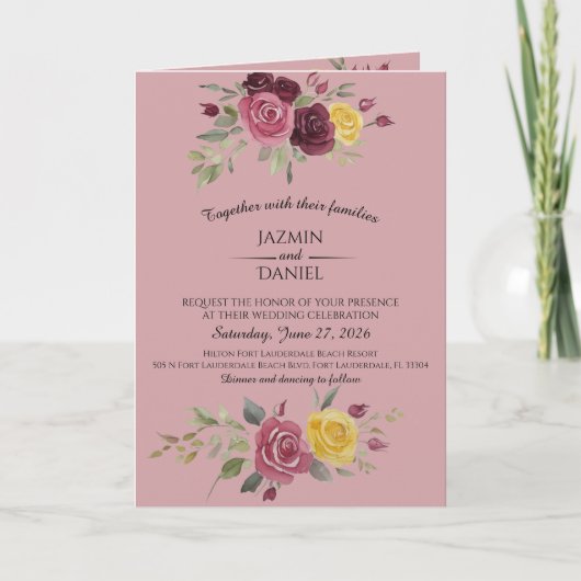 Faire-part mariage roses aquarelles couleurs paste (Devant)