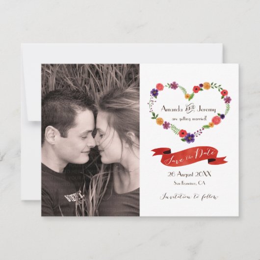 Faire-part Mariage rustique en forme de coeur (Devant)