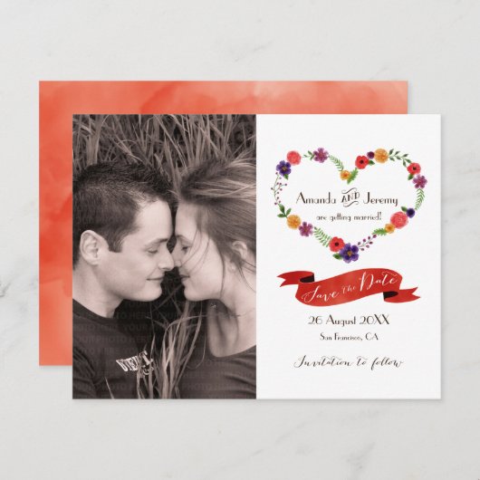 Faire-part Mariage rustique en forme de coeur (Devant / Derrière)