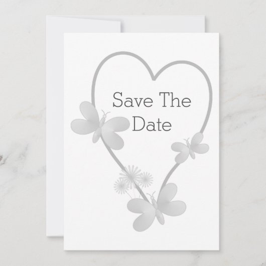 Faire-part Mariage Sauvegarder La Date Argent Heart Butterfli (Devant)