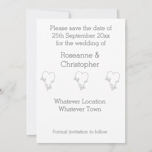 Faire-part Mariage Sauvegarder La Date Argent Heart Butterfli (Dos)