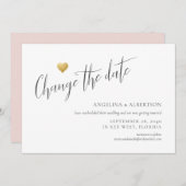 Faire-part Mariage Simple Cœur Doré Changer la Date (Devant / Derrière)
