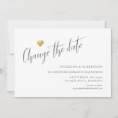 Faire-part Mariage Simple Cœur en Or Changement de Date (Devant)