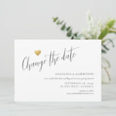 Faire-part Mariage Simple Cœur en Or Changement de Date (Debout devant)