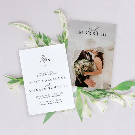 Faire-part Mariage simple de script noir et de monogramme flo