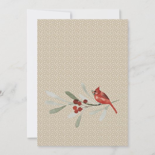 Faire-part Mariage simple d'hiver avec cardinal et verts (Dos)