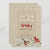 Faire-part Mariage simple d'hiver avec cardinal et verts (Devant / Derrière)