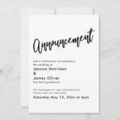 Faire-part Mariage simple différé noir blanc (Devant)