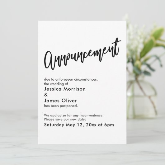 Faire-part Mariage simple différé noir blanc (Debout devant)