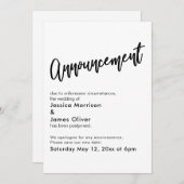 Faire-part Mariage simple différé noir blanc (Devant / Derrière)