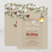 Faire-part Mariage Simple Hiver avec Lanterne et Verdure (Devant / Derrière)