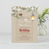 Faire-part Mariage Simple Hiver avec Lanterne et Verdure (Debout devant)