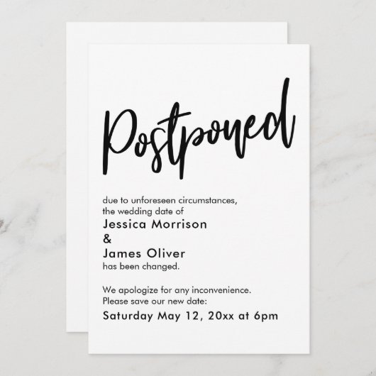 Faire-part Mariage simple noir blanc repoussé (Devant / Derrière)