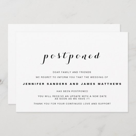Faire-part Mariage simple reporté (Devant / Derrière)
