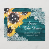 Faire-part Mariage Turquoise Sunflower Eucalyptus (Devant / Derrière)