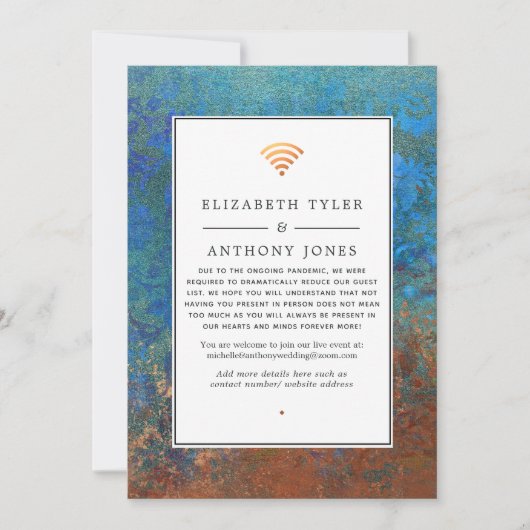 Faire-part Mariage Virtuel Grunge Copper Patina & Turquoise (Devant)