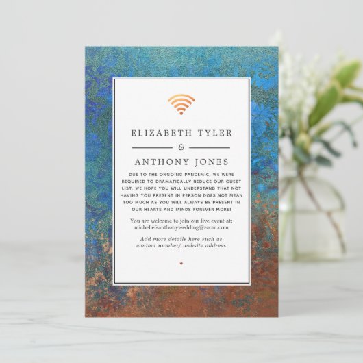 Faire-part Mariage Virtuel Grunge Copper Patina & Turquoise (Debout devant)