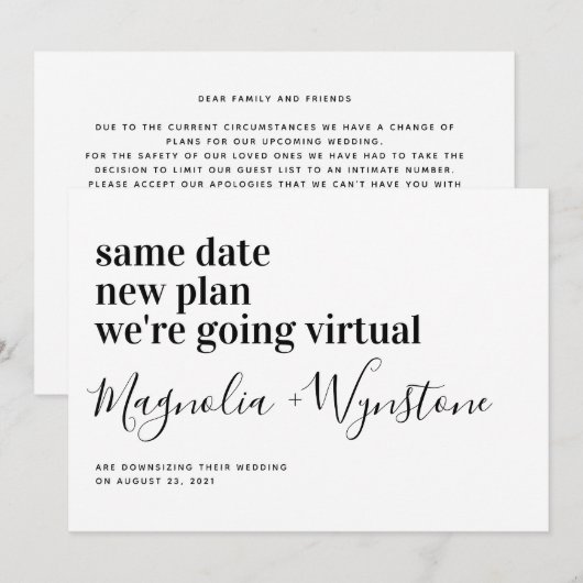 Faire-part Mariage Virtuel Moderne à Taille Réduite (Devant / Derrière)