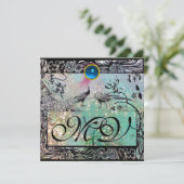 Faire-part MARIAGES INSÉPARABLES MONOGRAM Black Blue Peacocks (Debout devant)