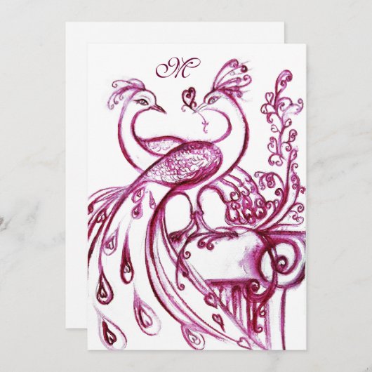 Faire-part MARIAGES INSÉPARABLES MONOGRAM Red Pink White Pear (Devant / Derrière)