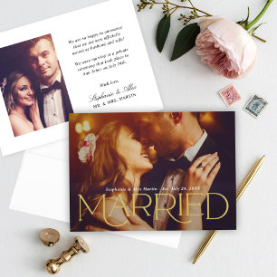 Faire-part Marié Élégant Or Typographie Photo de Mariage