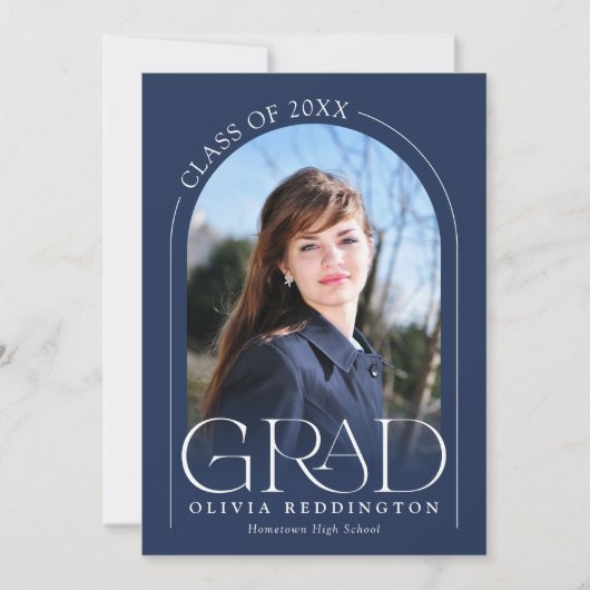 Faire-part Marine Bleue Typographie moderne 2 Arc photo Grad (Devant)