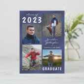 Faire-part Marine Blue Metallic 5 Photo Collage Graduation (Debout devant)