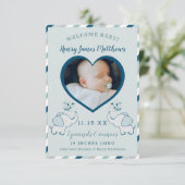 Faire-part Marine Blue & Mint Elephant Baby Boy Photo Birth (Debout devant)