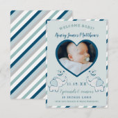 Faire-part Marine Blue & Mint Elephant Baby Boy Photo Birth (Devant / Derrière)