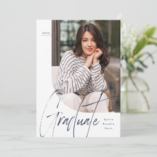 Faire-part Marine moderne script diplômée deux diplômes de ph (Debout devant)