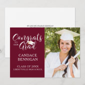 Faire-part Maroon Burgundy CONGRATS GRAD Typographie Photo (Devant / Derrière)
