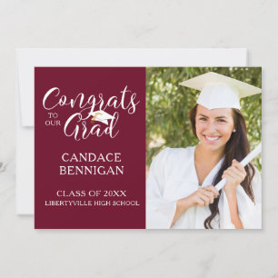 Faire-part Maroon Burgundy CONGRATS GRAD Typographie Photo
