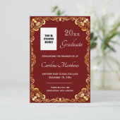 Faire-part Maroon cadre or de graduation (Debout devant)