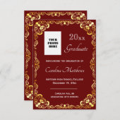 Faire-part Maroon cadre or de graduation (Devant / Derrière)