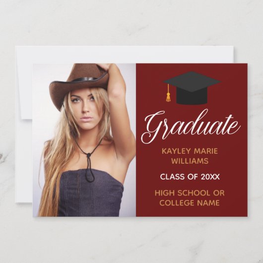 Faire-part Maroon Gold Graduation Photo 2025 Graduate (Devant)