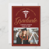 Faire-part Maroon Gold Médicale School Photo Graduation (Devant)