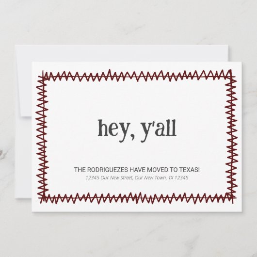 Faire-part Maroon Hey Y'all - Déménagé au Texas (Devant)