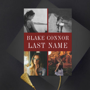 Faire-part Maroon Red Simple nom graduation photo