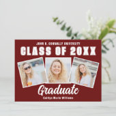 Faire-part Maroon White Graduate Photo Collage Graduate (Debout devant)
