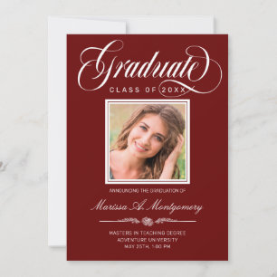 Faire-part Marron Blanc Script Deux Photo Collège Graduation