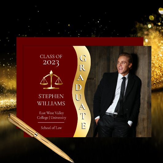 Faire-part Marron | Diplômé d'or Wave Law Justice Grad